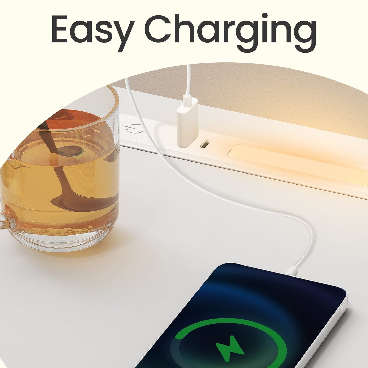 Bedside Tables - Wood - Cloud White - Set of 2 with Charging Station and LED Light