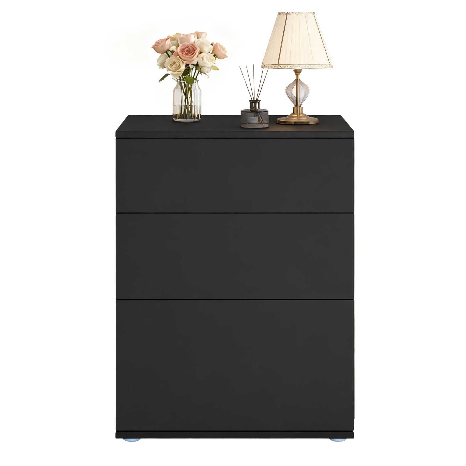 Nightstand - MDF - Matte White - 3 Storage Drawers