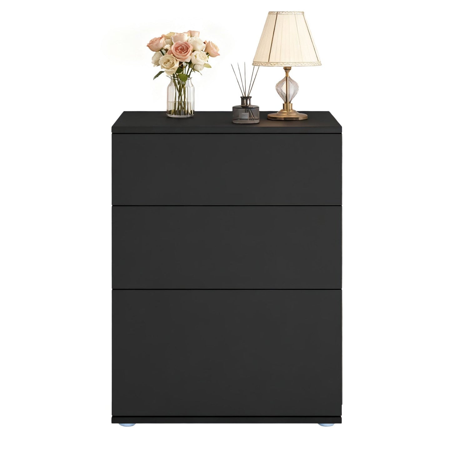 Nightstand - MDF - Matte White - 3 Storage Drawers