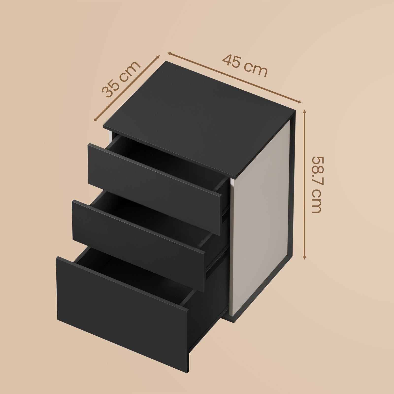 Nightstand - MDF - Matte White - 3 Storage Drawers