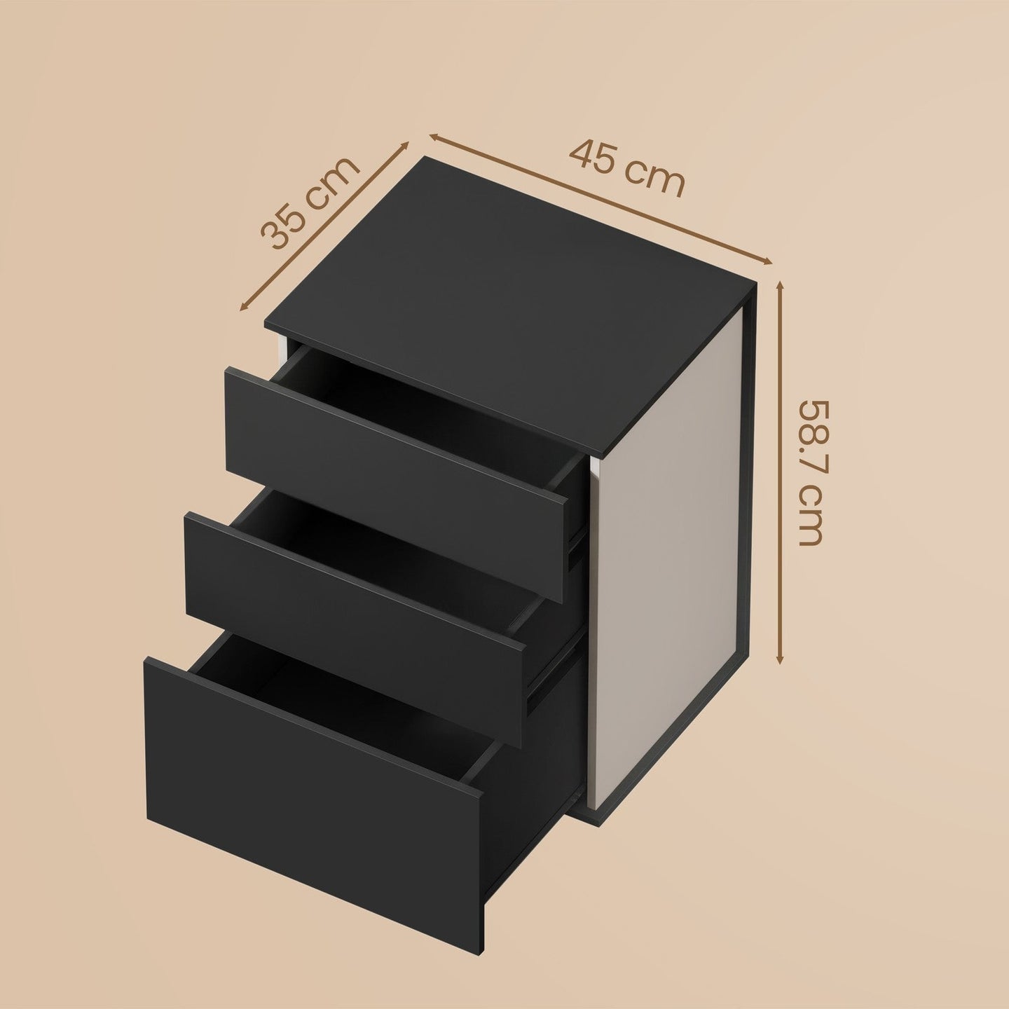 Nightstand - MDF - Matte White - 3 Storage Drawers