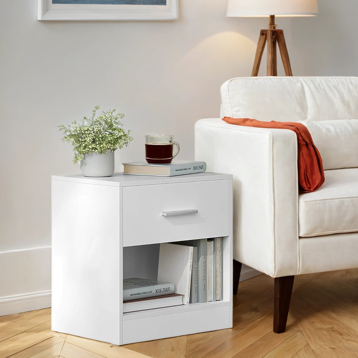 Nightstands - Wood - Brown - Set of 2 with Drawer and Open Compartment