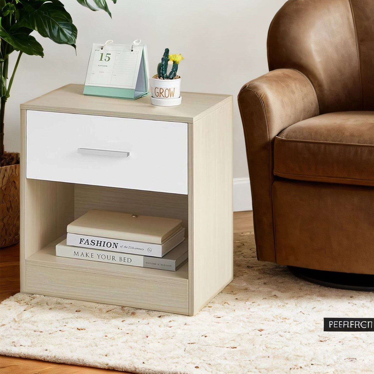 Nightstands - Wood - Black - Set of 2 with Drawer and Shelf