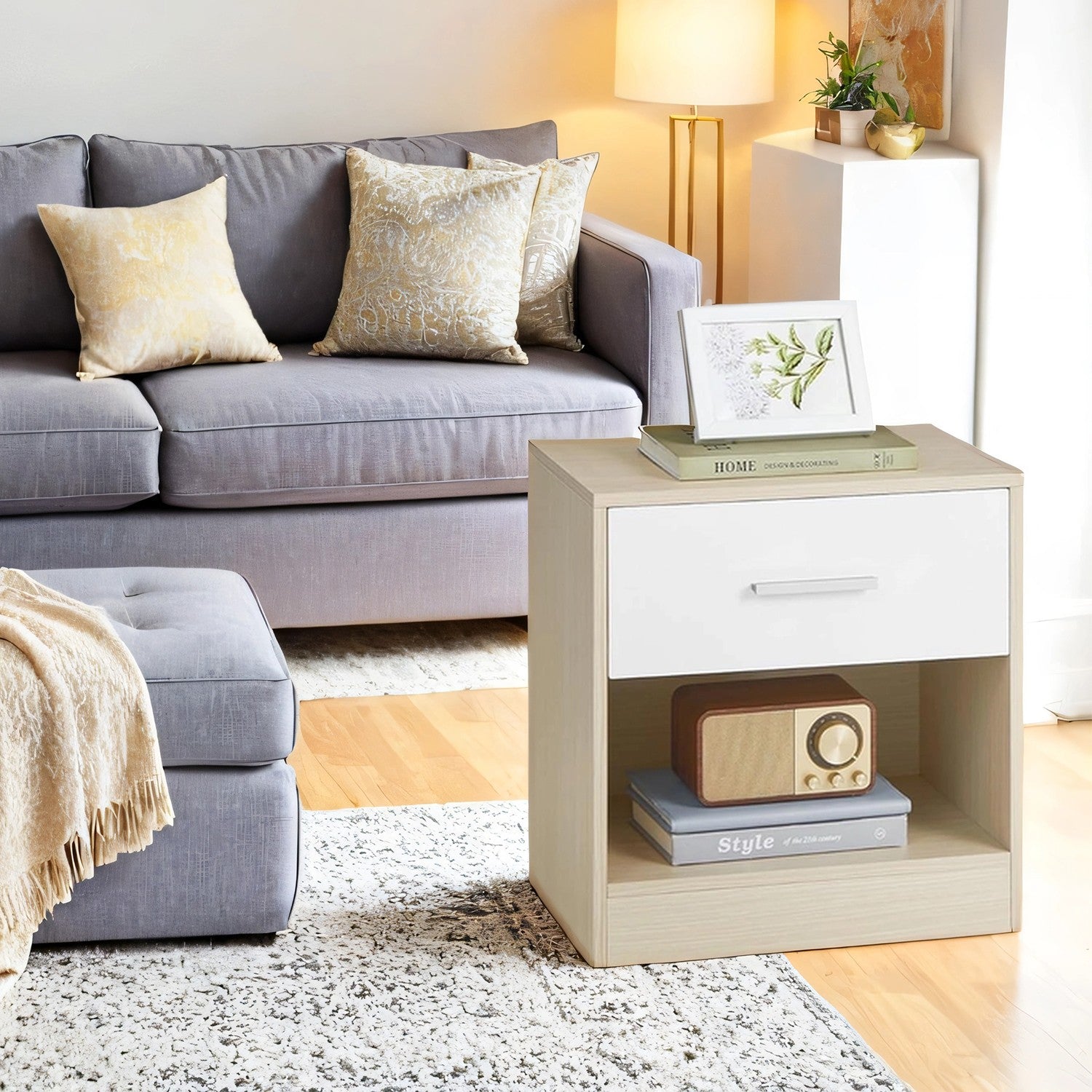 Nightstands - Wood - Black - Set of 2 with Drawer and Shelf