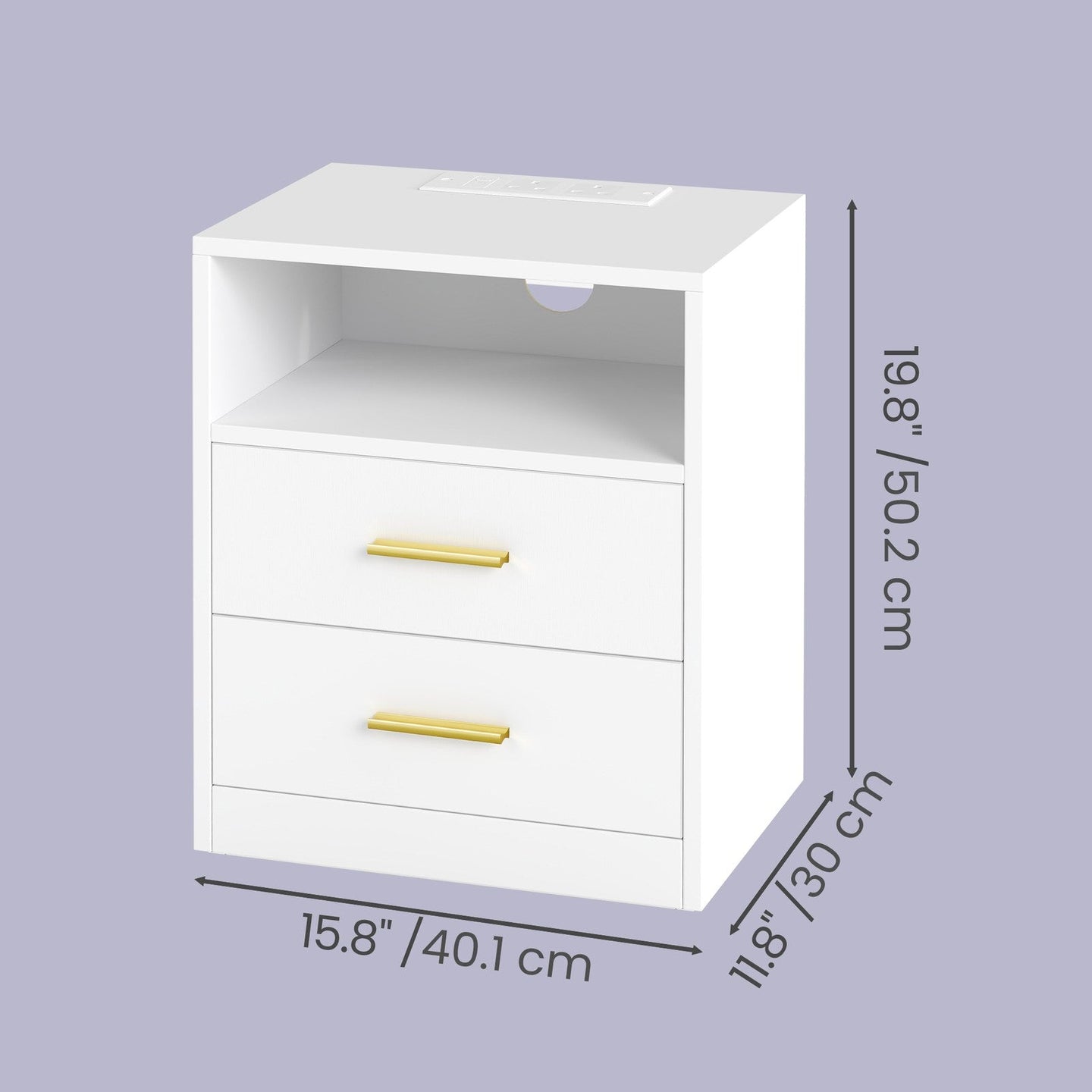 Set of 2 Bedside Tables - 30L - Solid Wood Legs - LED Lights