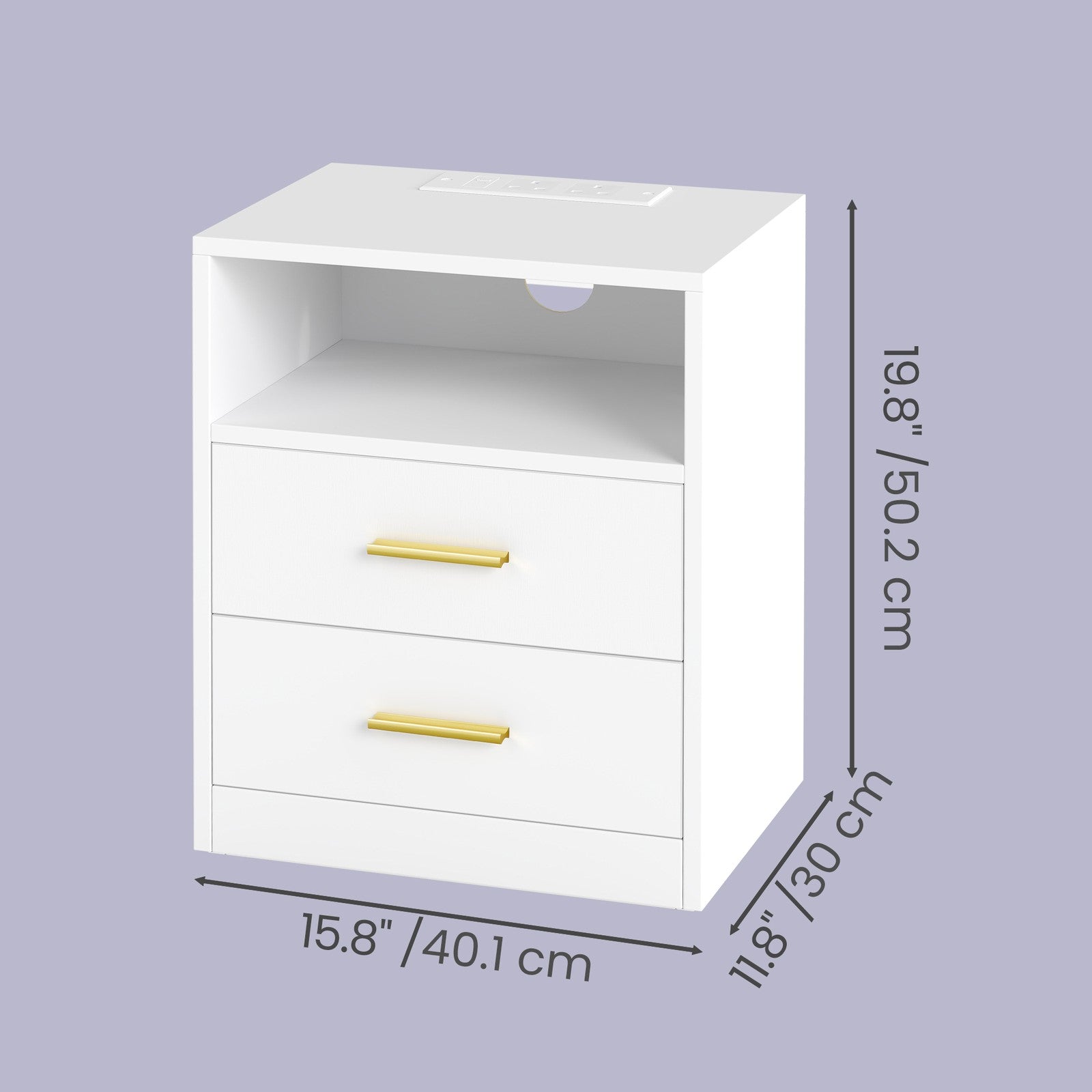 Set of 2 Bedside Tables - 30L - Solid Wood Legs - LED Lights