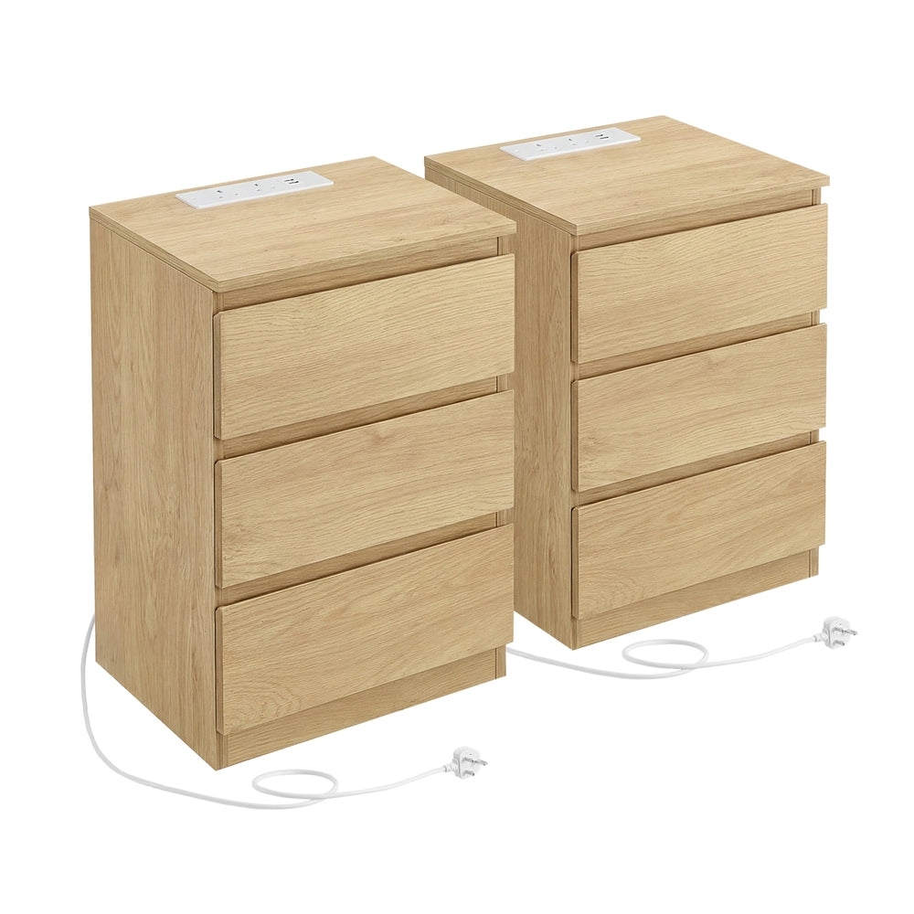 Set of 2 Nightstands - 28L - Particleboard - Built-in Charging Station