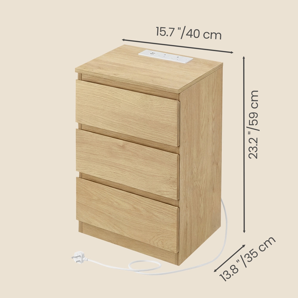 Set of 2 Nightstands - 28L - Particleboard - Built-in Charging Station