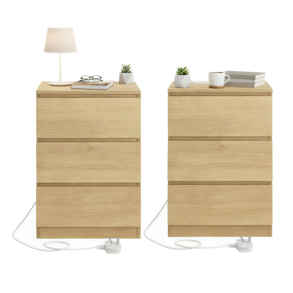 Set of 2 Nightstands - 28L - Particleboard - Built-in Charging Station