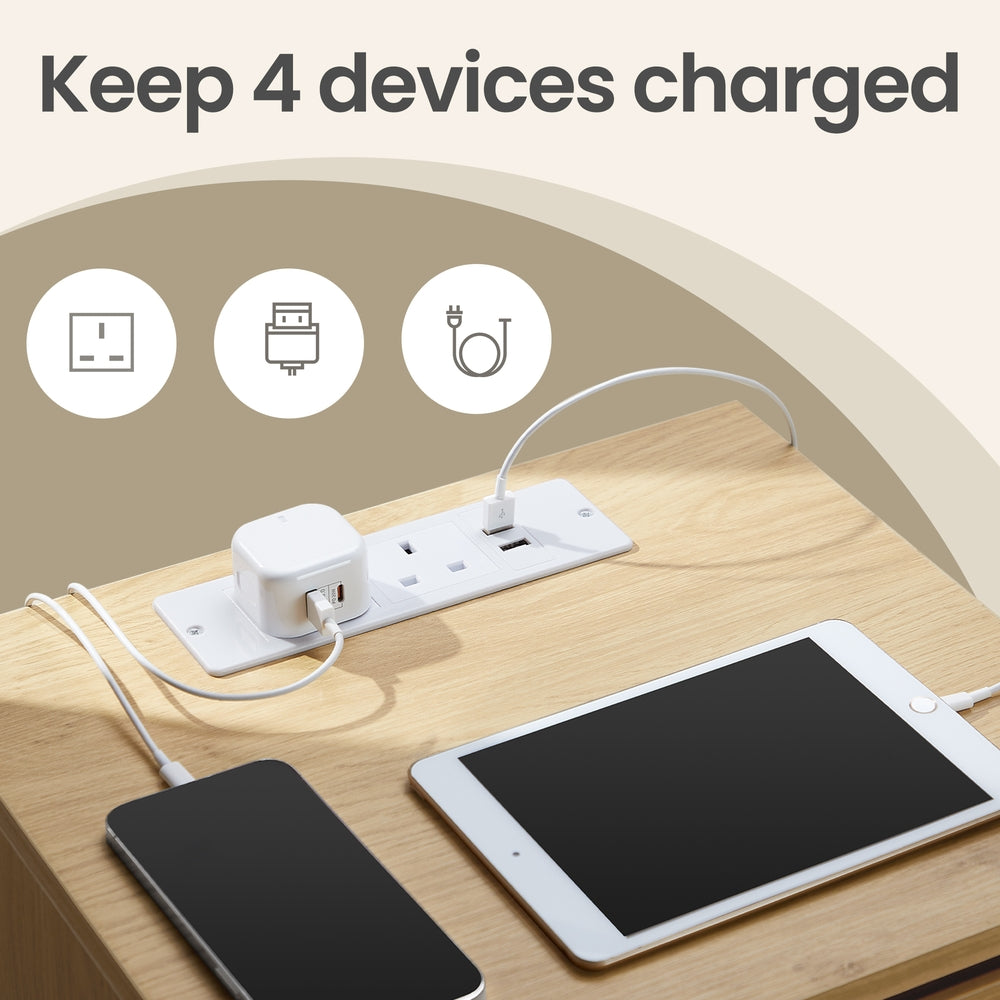 Set of 2 Nightstands - 28L - Particleboard - Built-in Charging Station