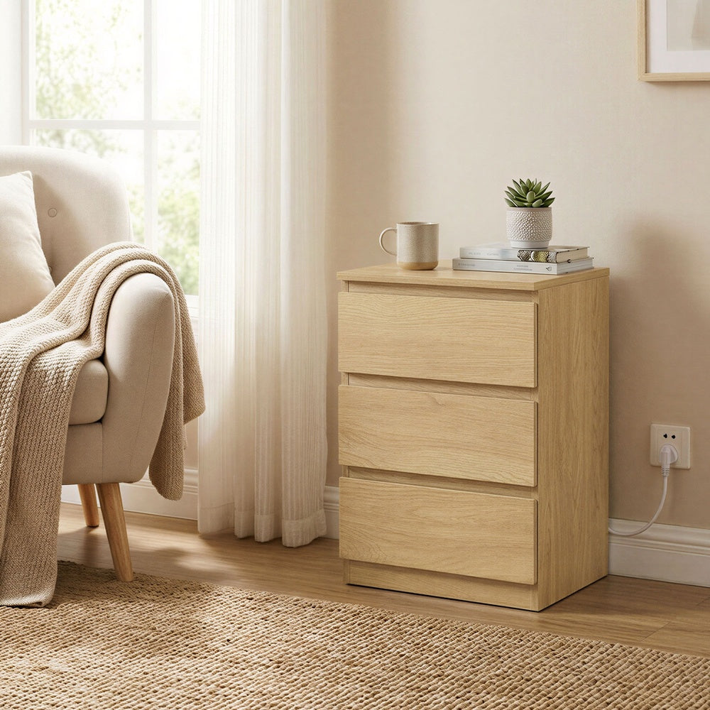 Set of 2 Nightstands - 28L - Particleboard - Built-in Charging Station