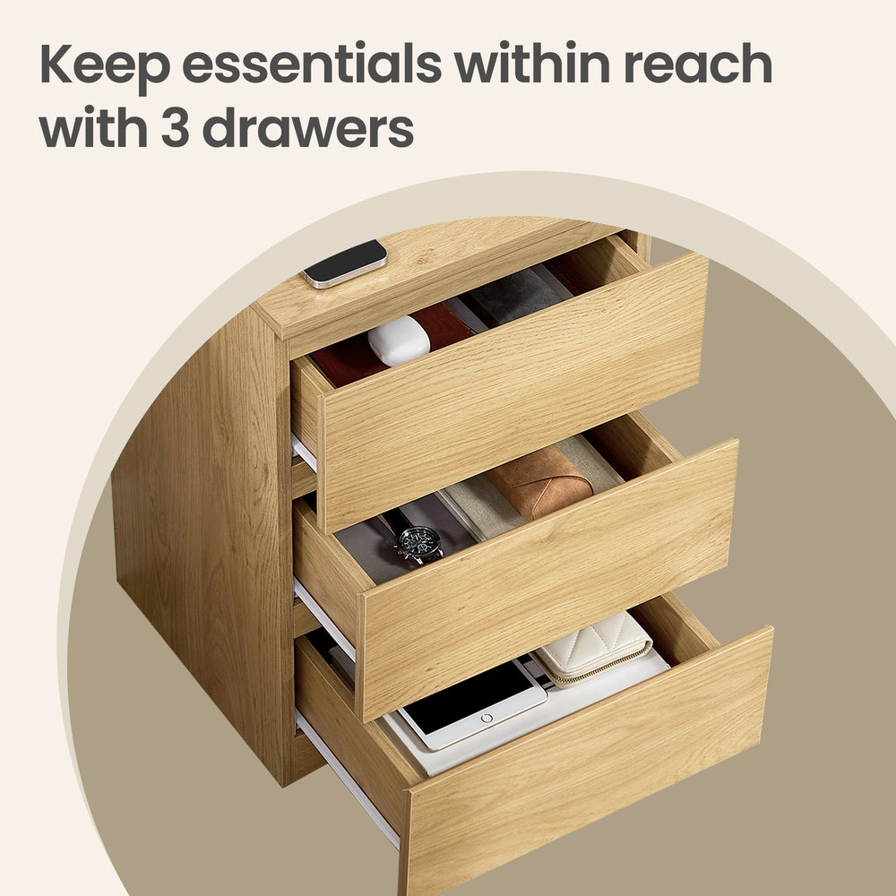 Set of 2 Nightstands - 28L - Particleboard - Built-in Charging Station