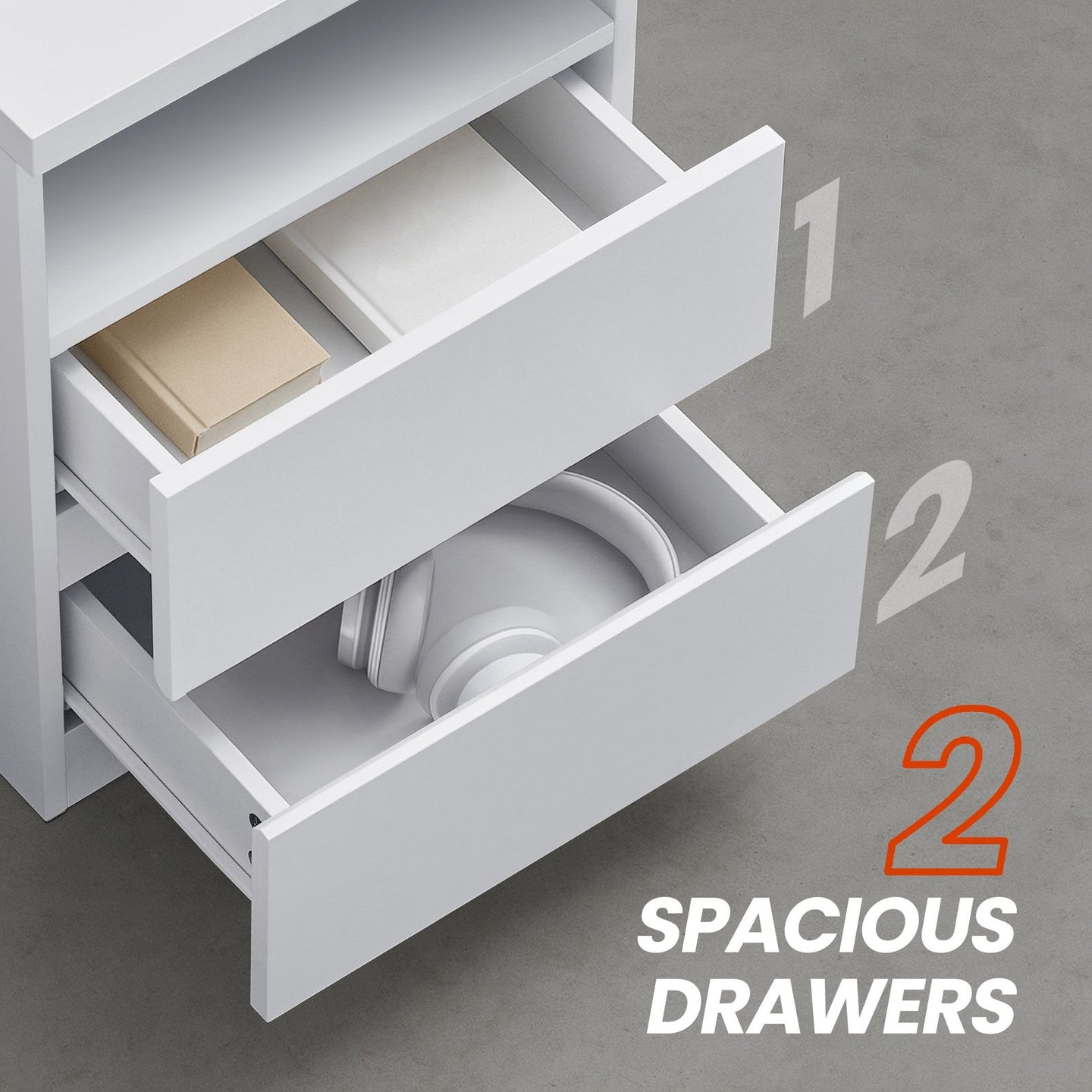 Set of 2 Nightstands - Wood - White - with Adjustable LED Light and Drawers