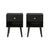 Nightstands Set of 2 - Solid Wood - Ebony Black - Storage Drawer and Open Shelf