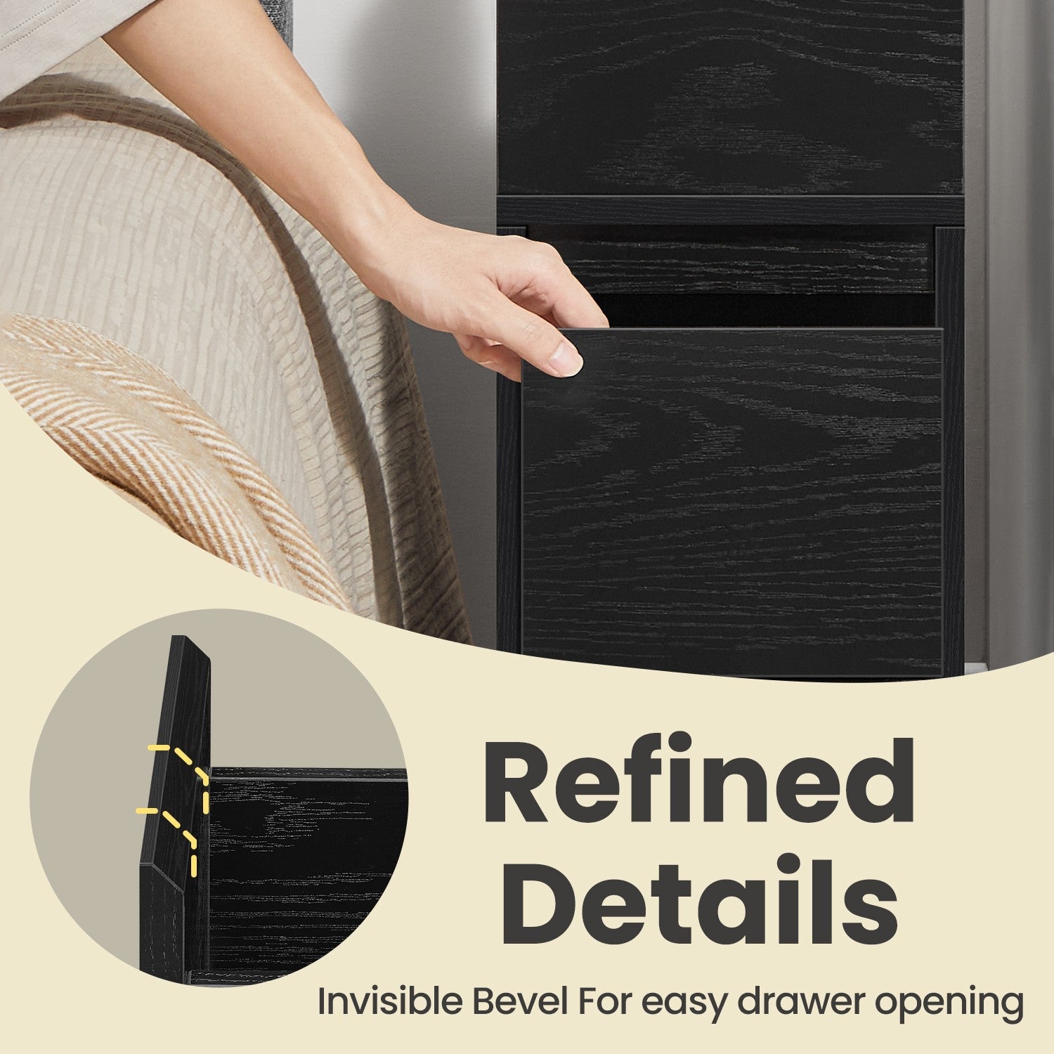 Set of 2 Slim Side Tables - Wood - Black - 2 Drawers and 1 Open Compartment