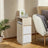 Set of 2 Narrow Side Tables - Wood - Beige - Slim Design with 2 Drawers and 1 Open Compartment