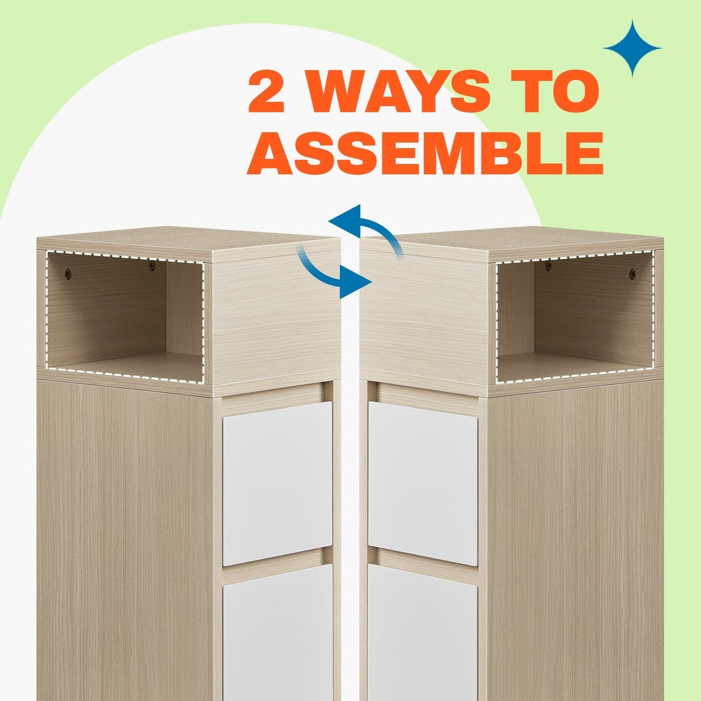 Set of 2 Narrow Side Tables - Wood - Beige - Slim Design with 2 Drawers and 1 Open Compartment