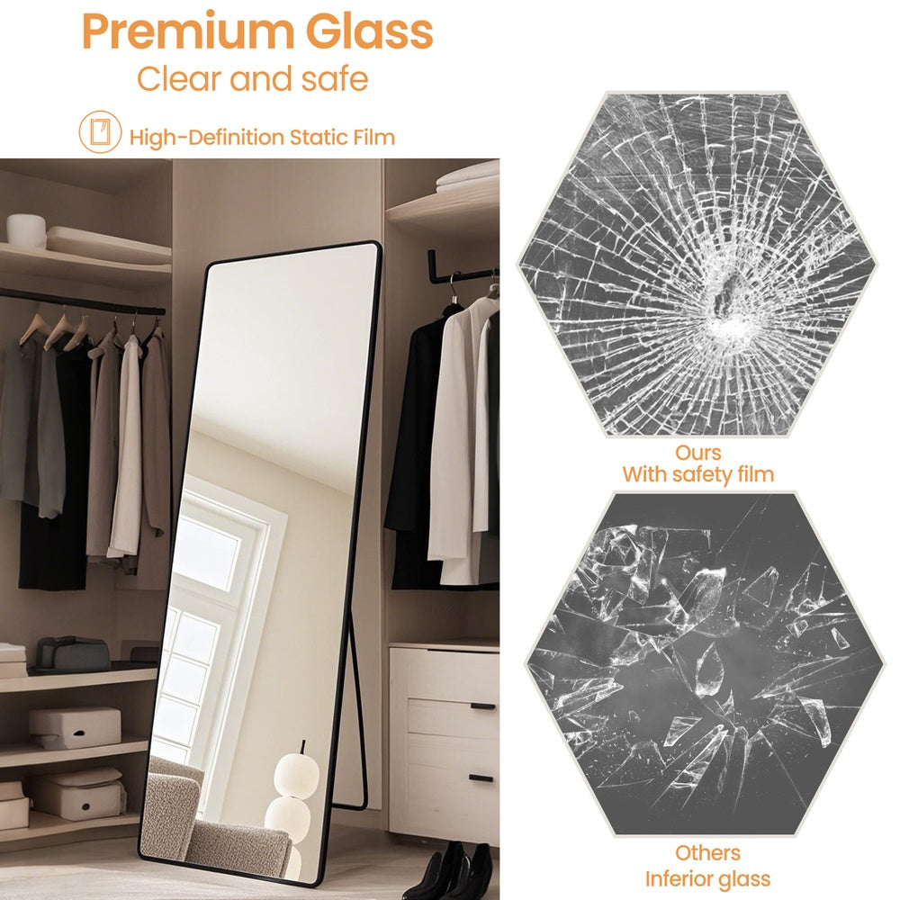 Full Length Mirror - 63"L x 20"W - Tempered Glass - Aluminium Alloy Frame