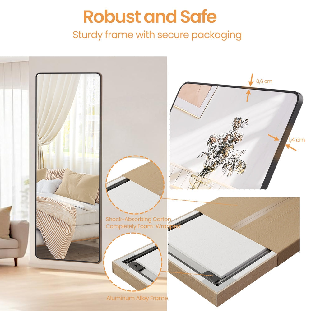 Full Length Mirror - 63"L x 20"W - Tempered Glass - Aluminium Alloy Frame