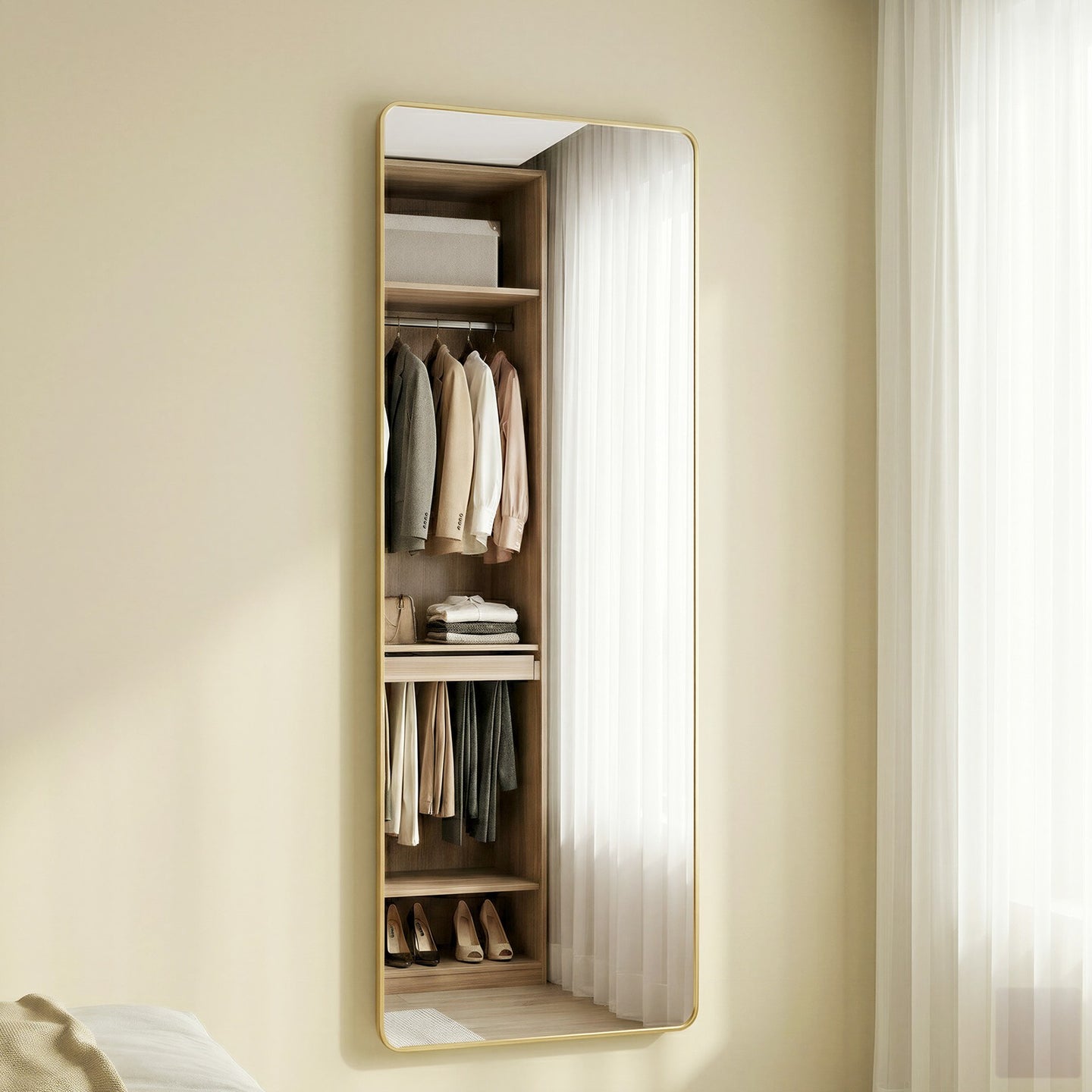 Full Length Wall Mirror - Tempered glass and aluminum alloy - Gold