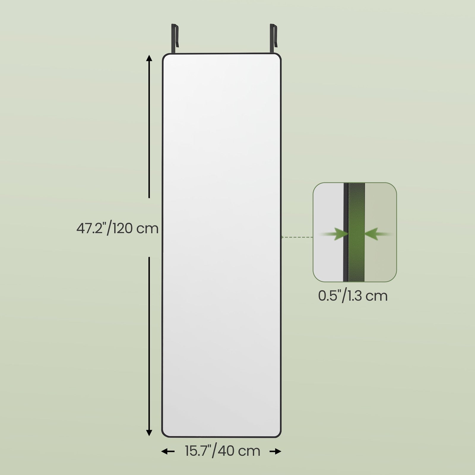 Full-Length Mirror - Tempered Glass - Ink Black - Rectangular Design