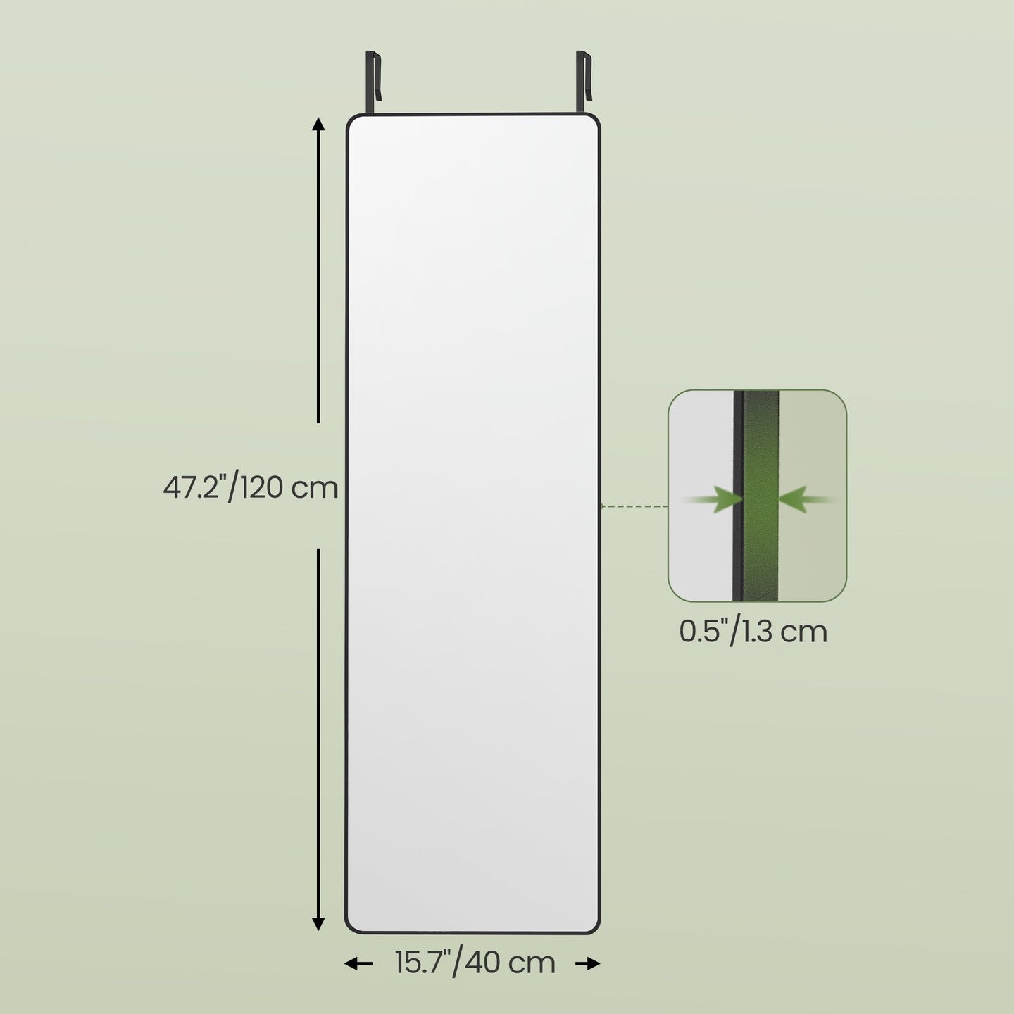 Full-Length Mirror - Tempered Glass - Ink Black - Rectangular Design