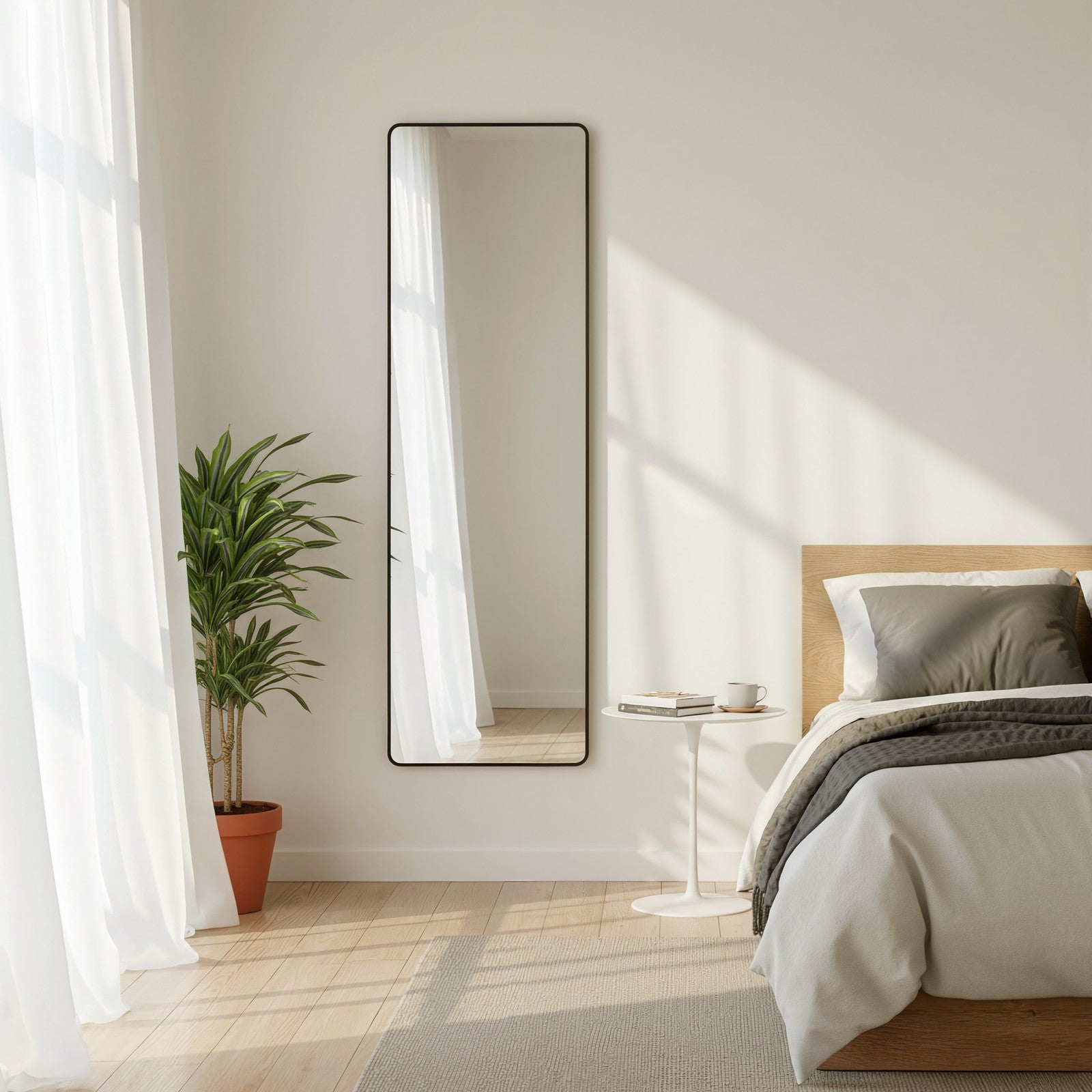 Full-Length Mirror - Tempered Glass - Ink Black - Rectangular Design