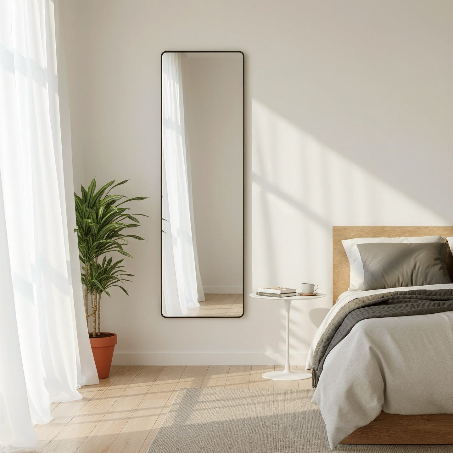 Full-Length Mirror - Tempered Glass - Ink Black - Rectangular Design