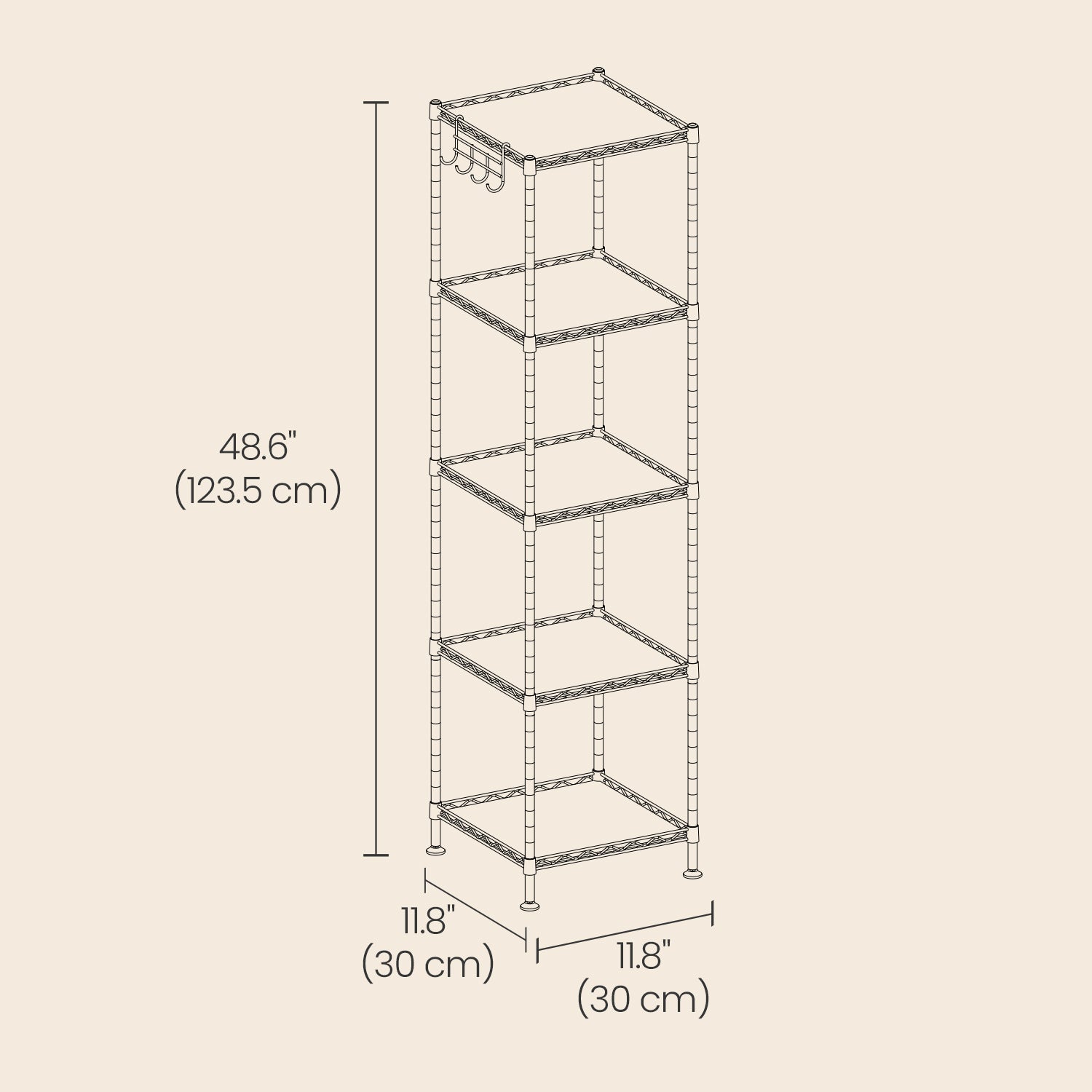 Metal Bathroom Shelf - Black - 5-Tier with Removable Hooks and Expandable Design
