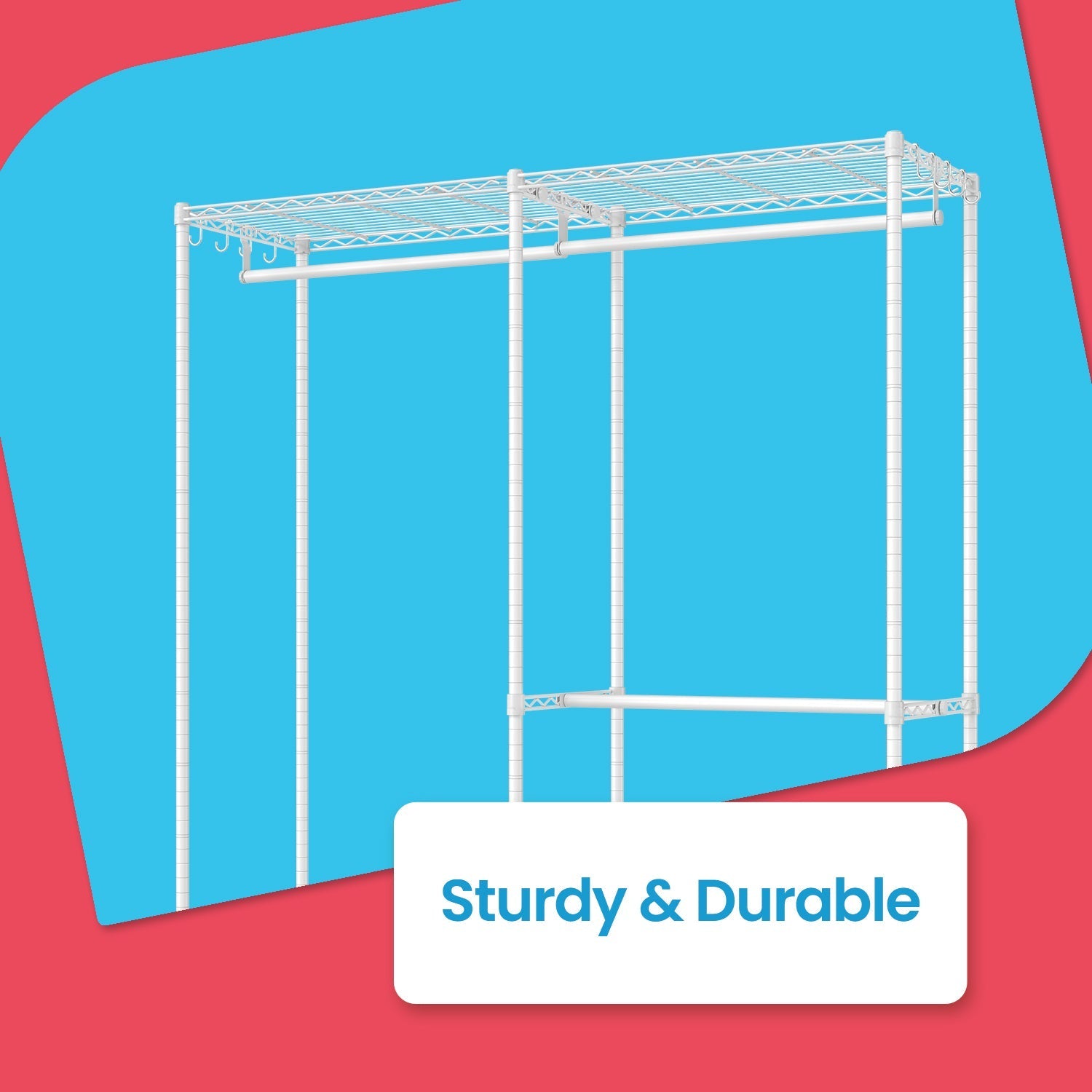 Portable Wardrobe - Heavy-Duty Metal - White - Adjustable Shelves and Hanging Rails