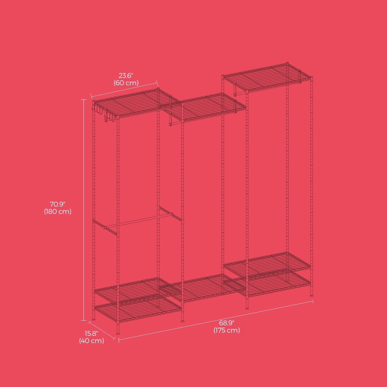 Portable Wardrobe - Heavy-Duty Metal - White - Adjustable Shelves and Hanging Rails