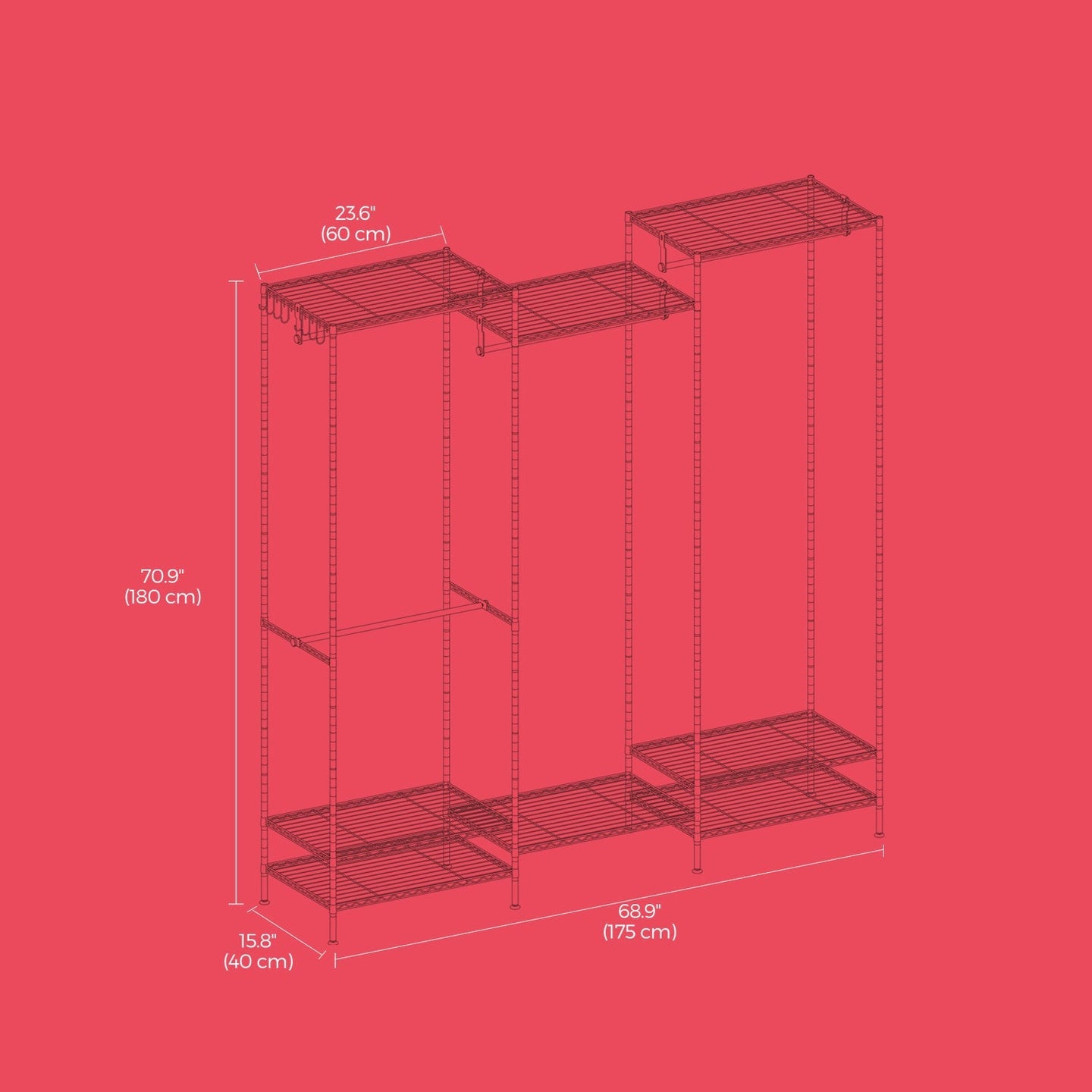 Portable Wardrobe - Heavy-Duty Metal - White - Adjustable Shelves and Hanging Rails