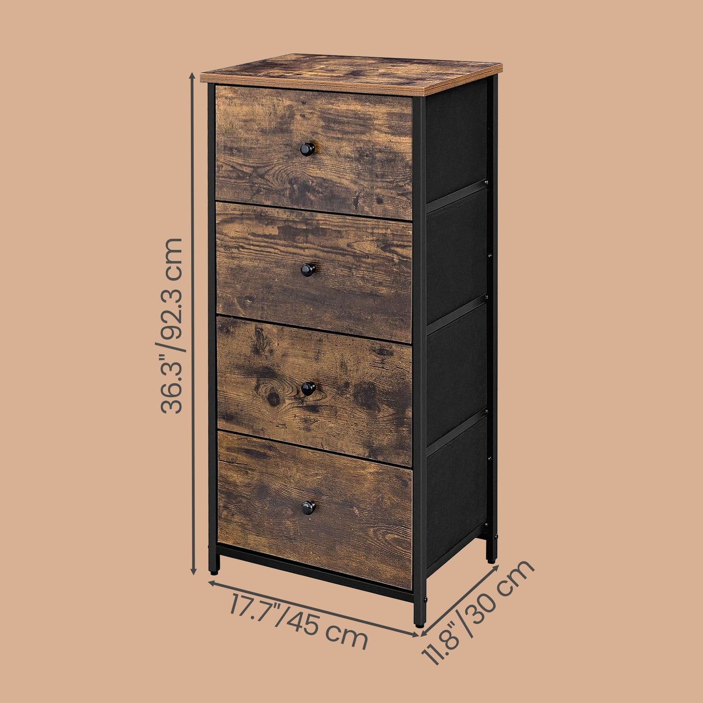 Tall Fabric Dresser - Wood Top and Steel - Brown - with Metal Frame