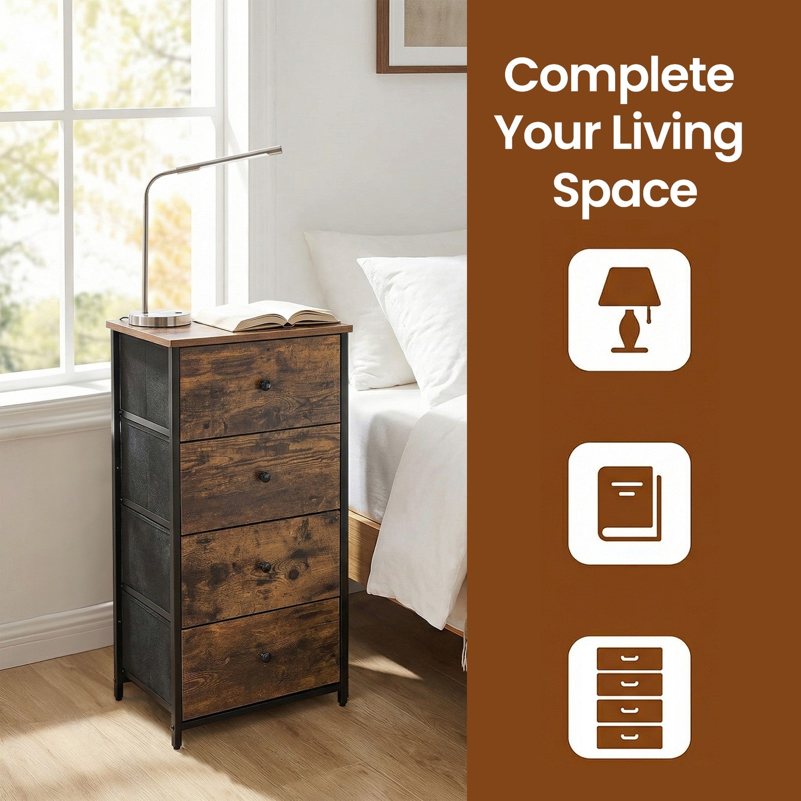 Tall Fabric Dresser - Wood Top and Steel - Brown - with Metal Frame