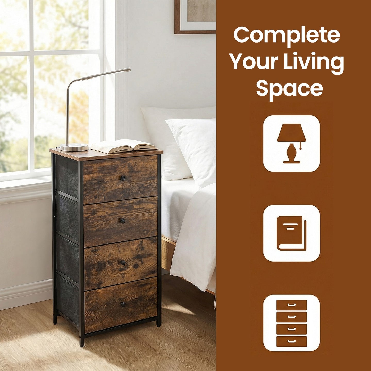 Tall Fabric Dresser - Wood Top and Steel - Brown - with Metal Frame