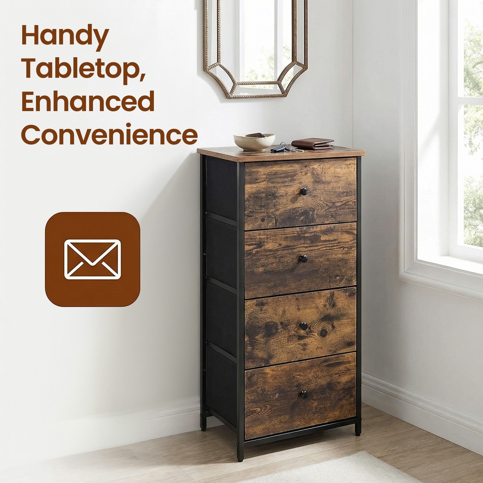 Tall Fabric Dresser - Wood Top and Steel - Brown - with Metal Frame