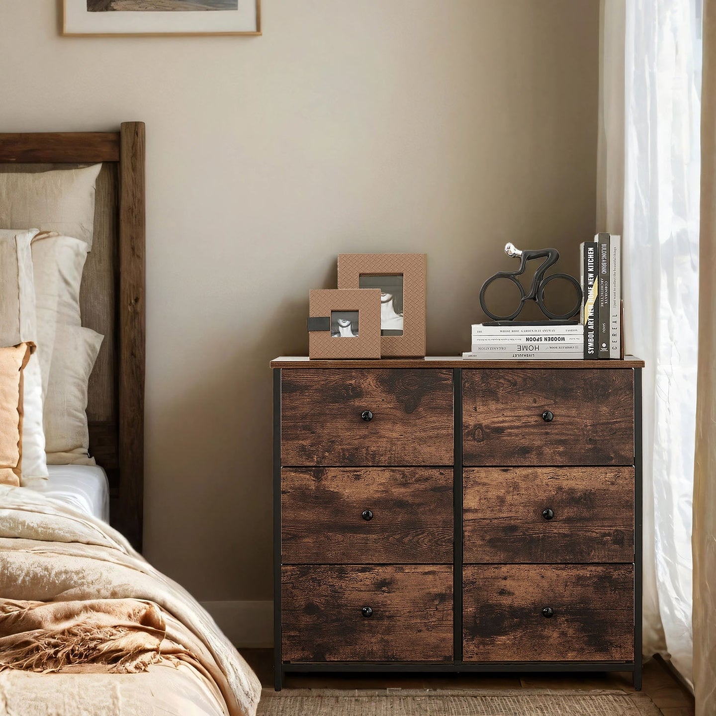 Dresser - 6 Storage Drawers - Metal Frame - Rustic Brown and Black