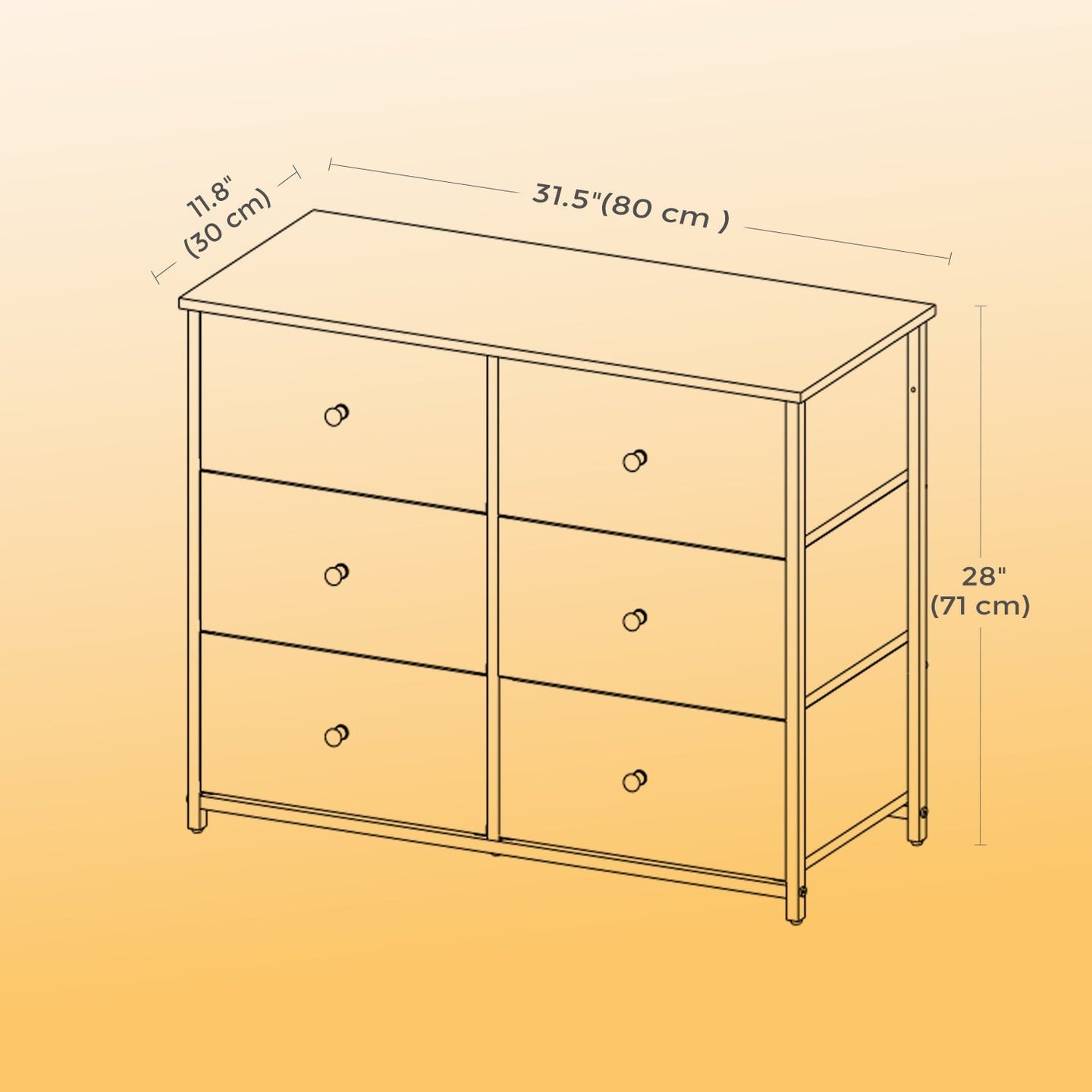 Dresser - 6 Storage Drawers - Metal Frame - Rustic Brown and Black
