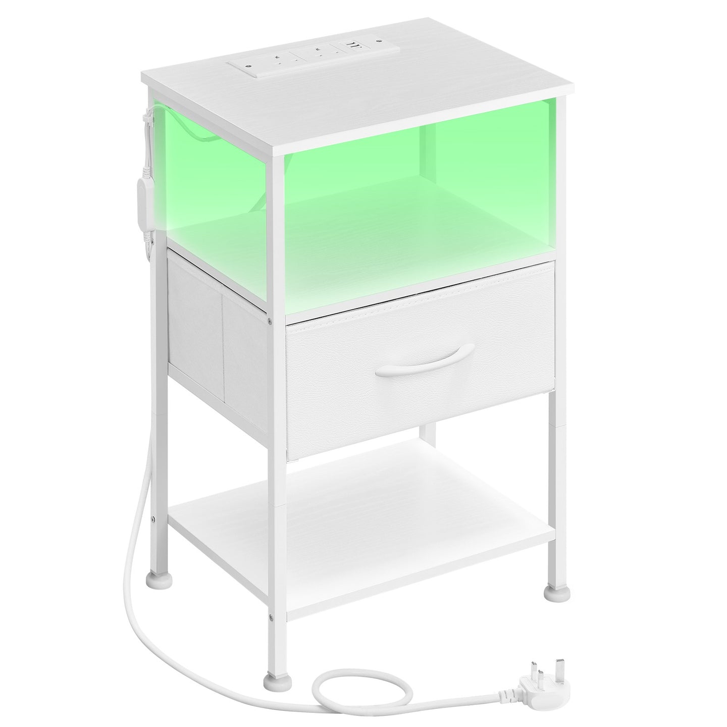 Bedroom Bedside Table - Steel - Cloud White - with LED Lights