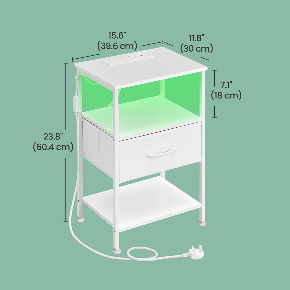 Bedroom Bedside Table - Steel - Cloud White - with LED Lights