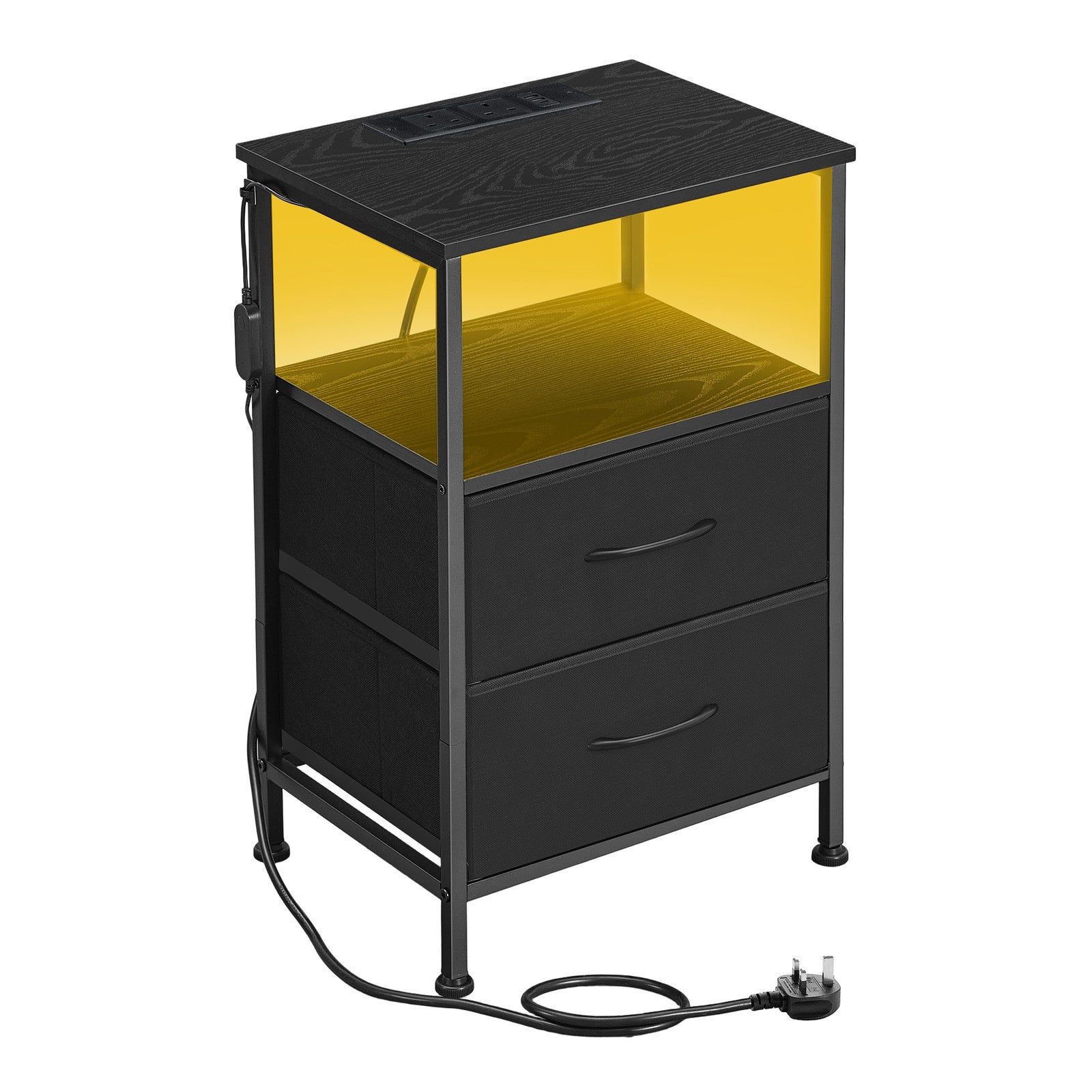 Bedroom Bedside Table - Steel - Cloud White - with LED Lights