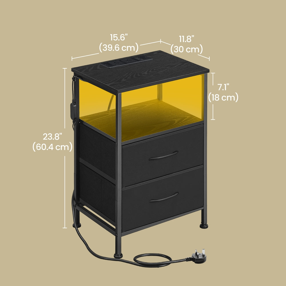 Bedroom Bedside Table - Steel - Cloud White - with LED Lights