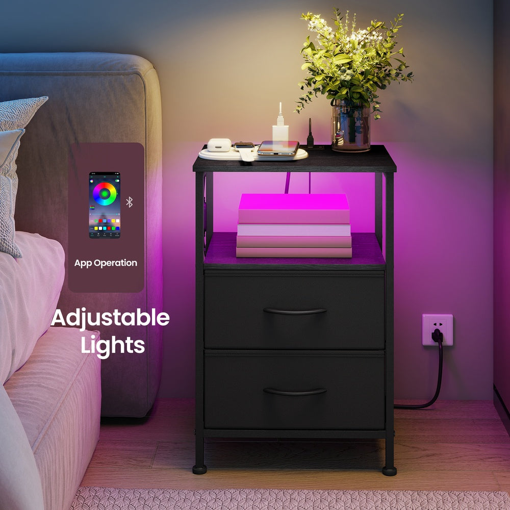 Bedroom Bedside Table - Steel - Cloud White - with LED Lights