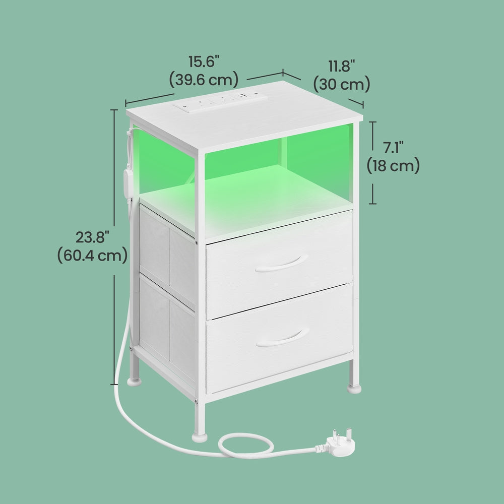 Bedroom Bedside Table - Steel - with LED Lights - Cloud White