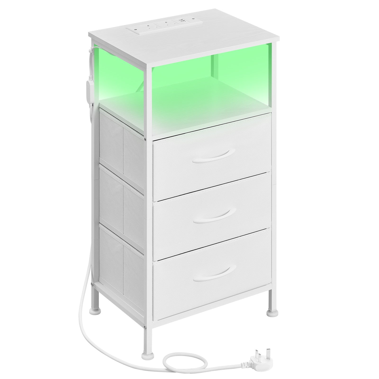 Bedroom Bedside Table - Steel - Cloud White - with LED Lights