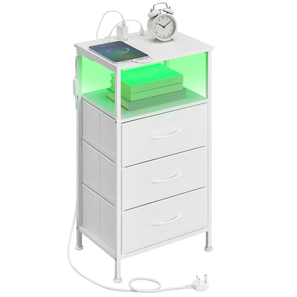 Bedroom Bedside Table - Steel - Cloud White - with LED Lights