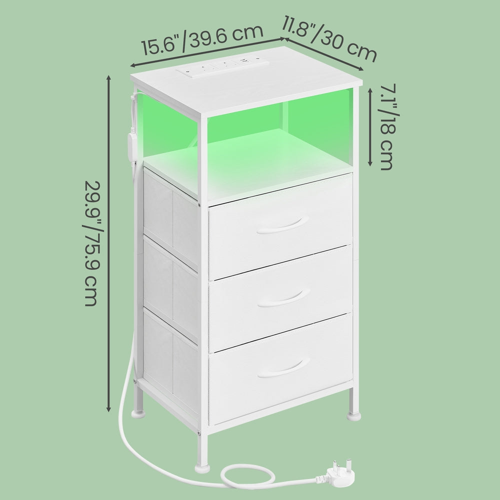 Bedroom Bedside Table - Steel - Cloud White - with LED Lights