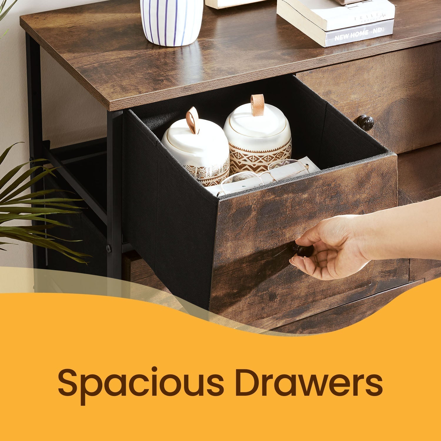 5-Drawer Fabric Dresser - Fabric - Rustic Brown and Black