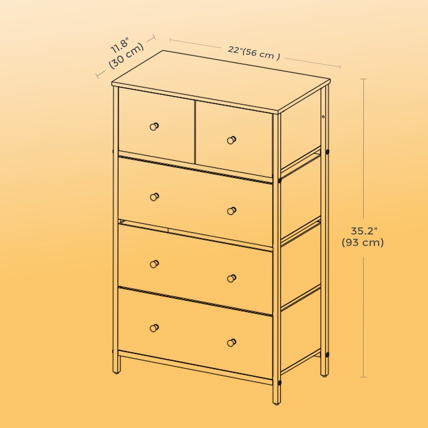 5-Drawer Fabric Dresser - Fabric - Rustic Brown and Black