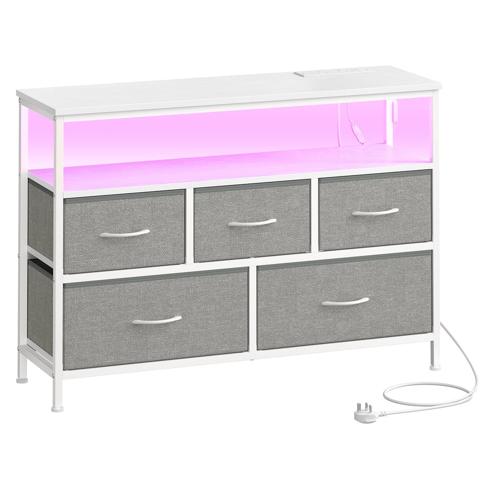 Dresser with LED Lights - 5 Drawers - Steel - Charging Station